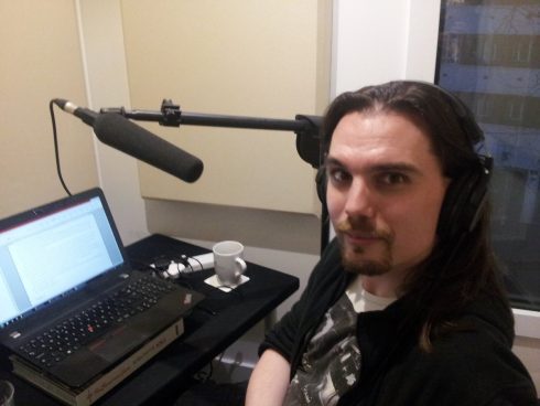 Shaun Chamberlin recording the 'Surviving the Future' audiobook